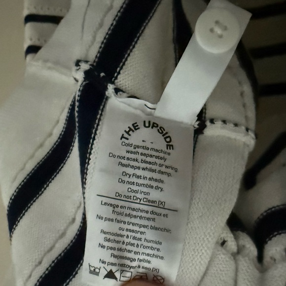 The Upside White Navy Wonder Striped Cotton Polo Collared Sweater - Picture 14 of 16